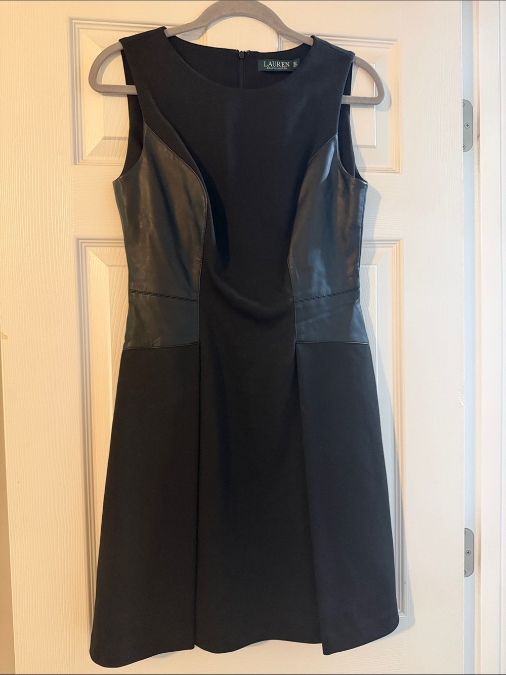 Lauren Ralph Lauren Black A-Line Dress with Faux Leather Insets
